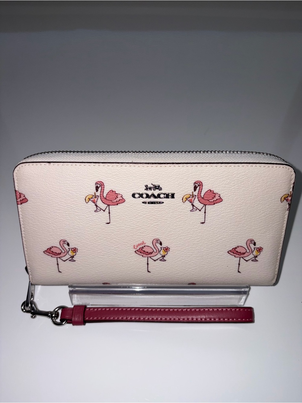 COACH Pink Flamingo Print Long Zip Around Wallet